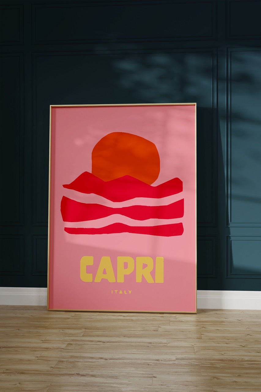 Capri İtalya İllüstrasyon Çerçevesiz Poster