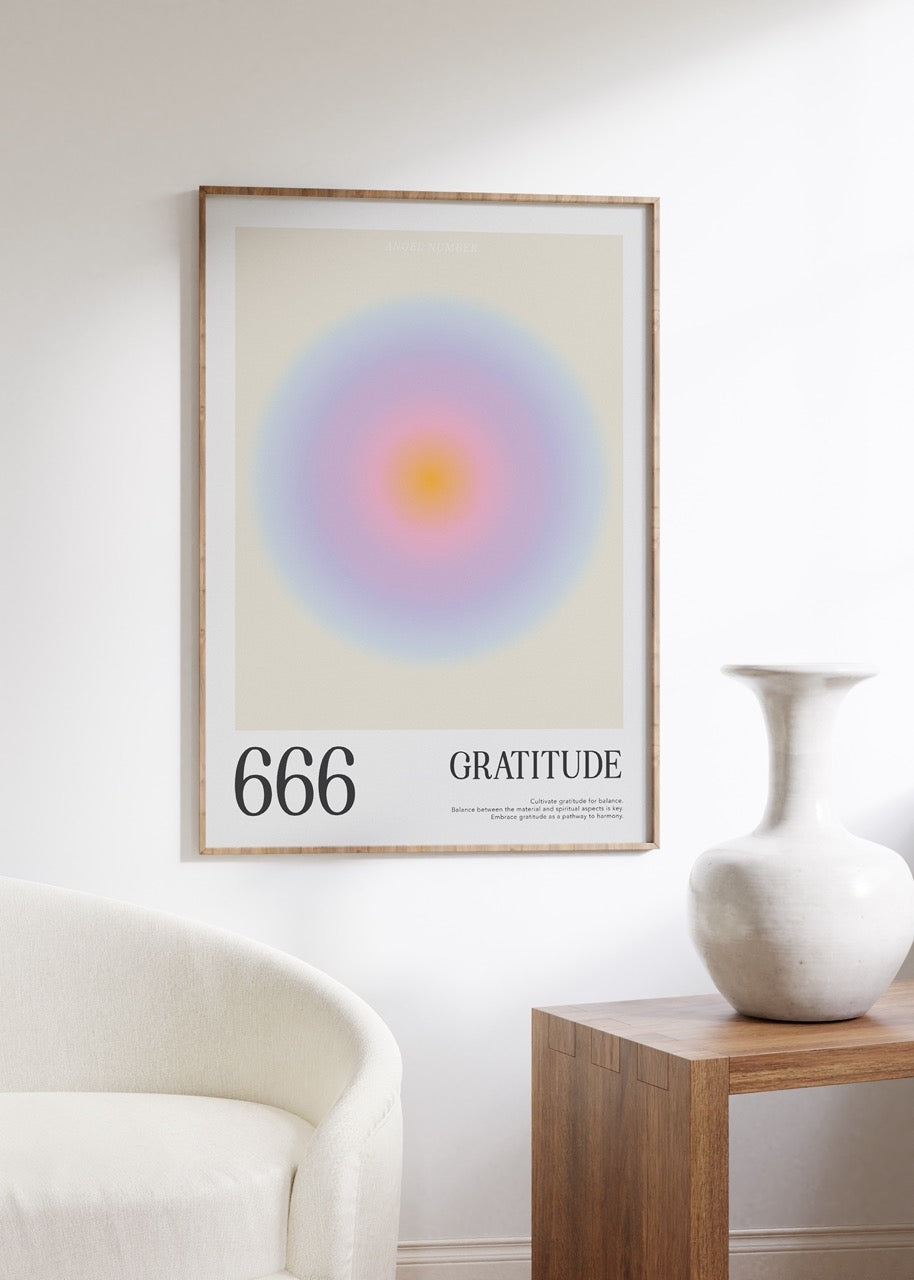 666 Gratitude Aura Angel Numbers Çerçevesiz Poster