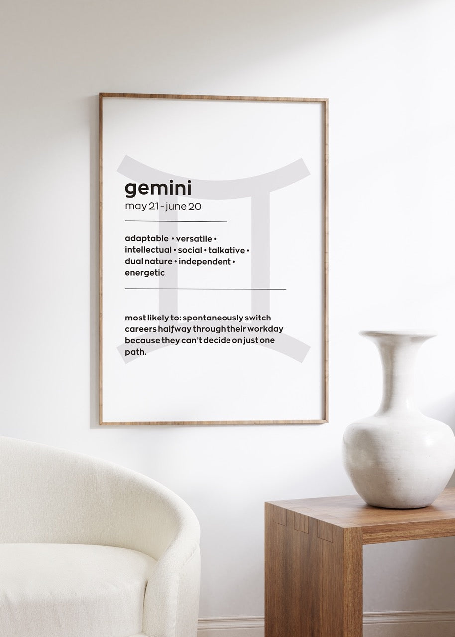 Gemini No.1 Astrological Sign Çerçevesiz Poster