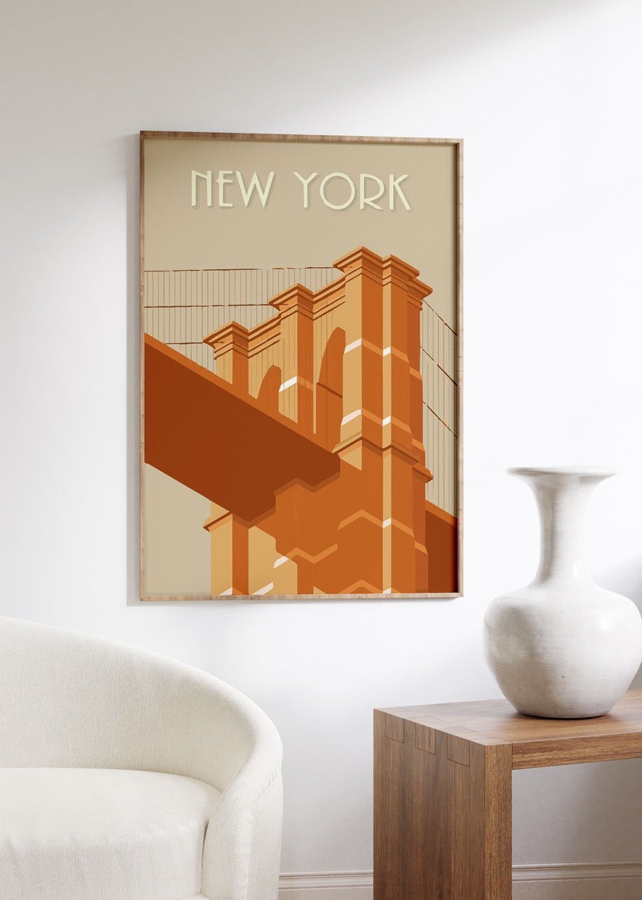 New York Şehir İllüstrasyon Çerçevesiz Poster