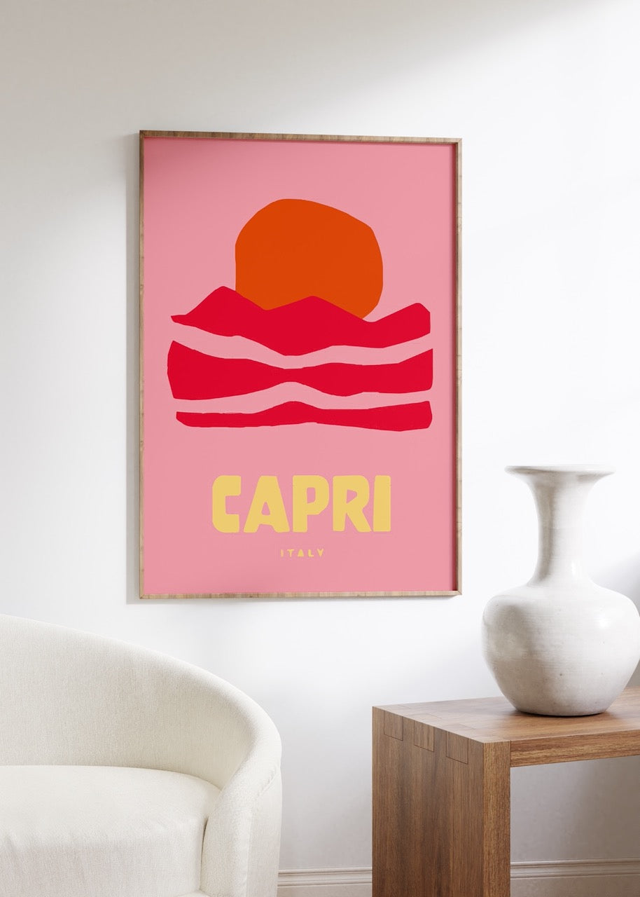 Capri İtalya İllüstrasyon Çerçevesiz Poster