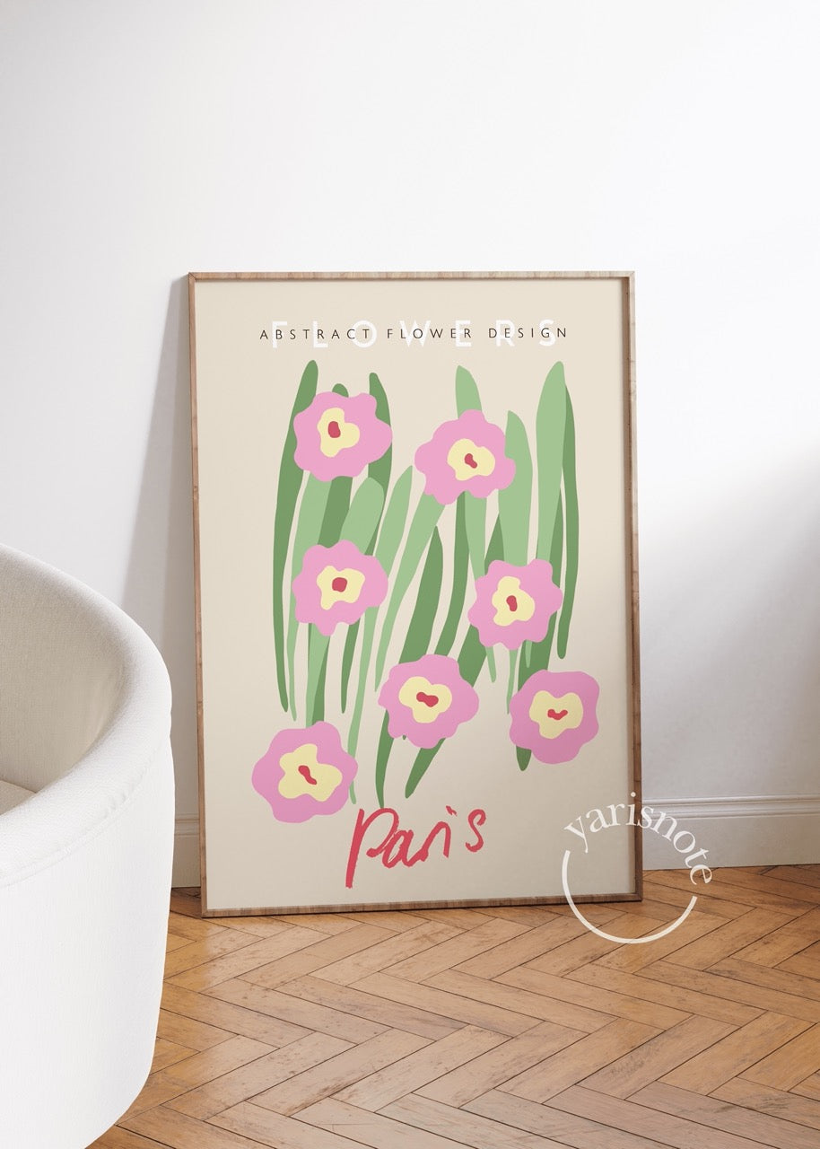 Pastel Pembe Çiçek Temalı - Paris Çerçevesiz Poster