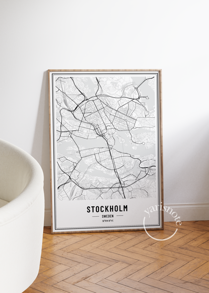 Stockholm Map Çerçevesiz Poster