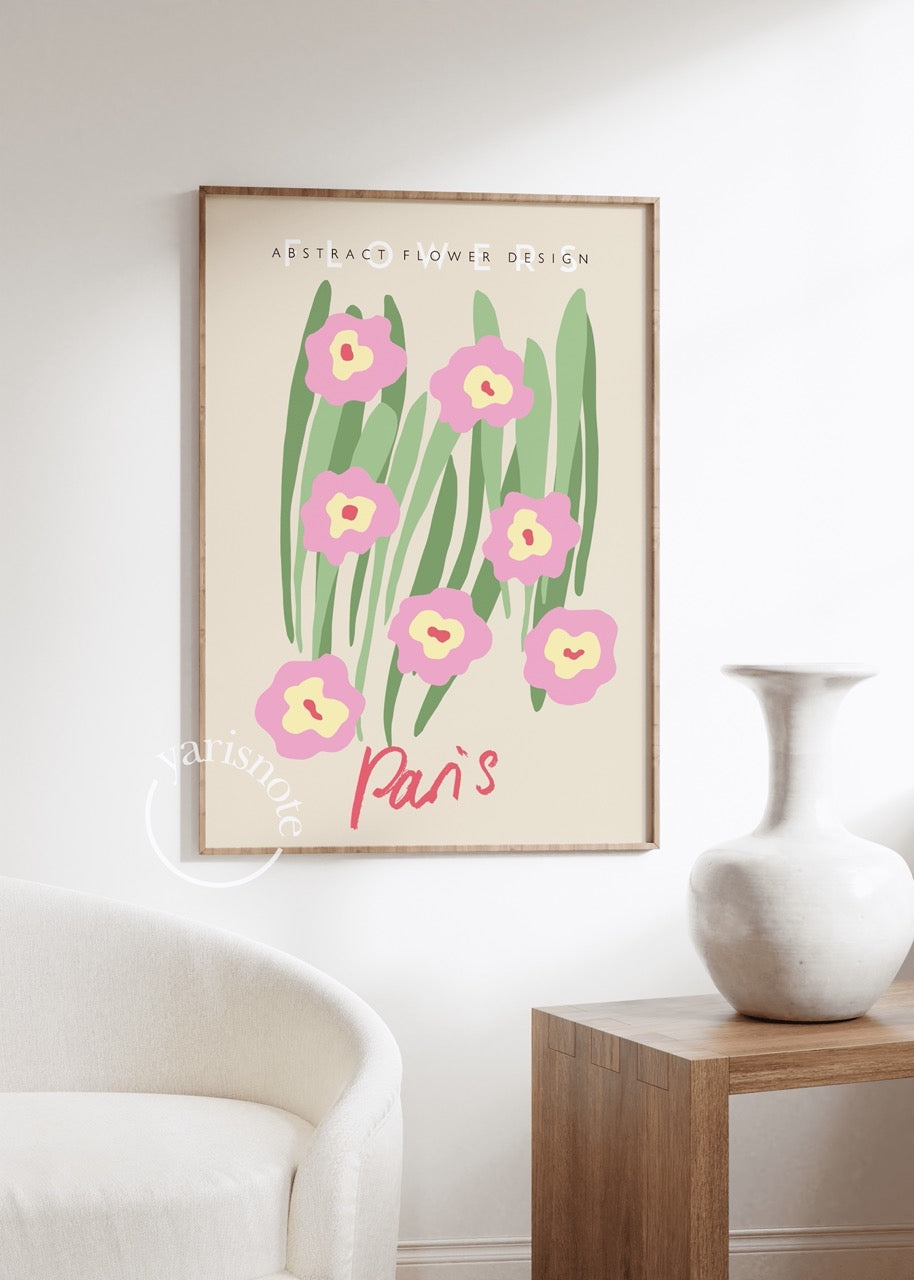 Pastel Pembe Çiçek Temalı - Paris Çerçevesiz Poster