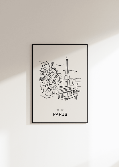 Paris Line Art Çerçevesiz Poster
