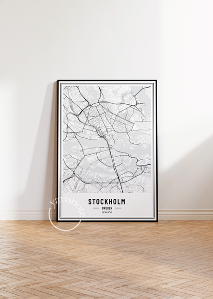 Stockholm Map Çerçevesiz Poster