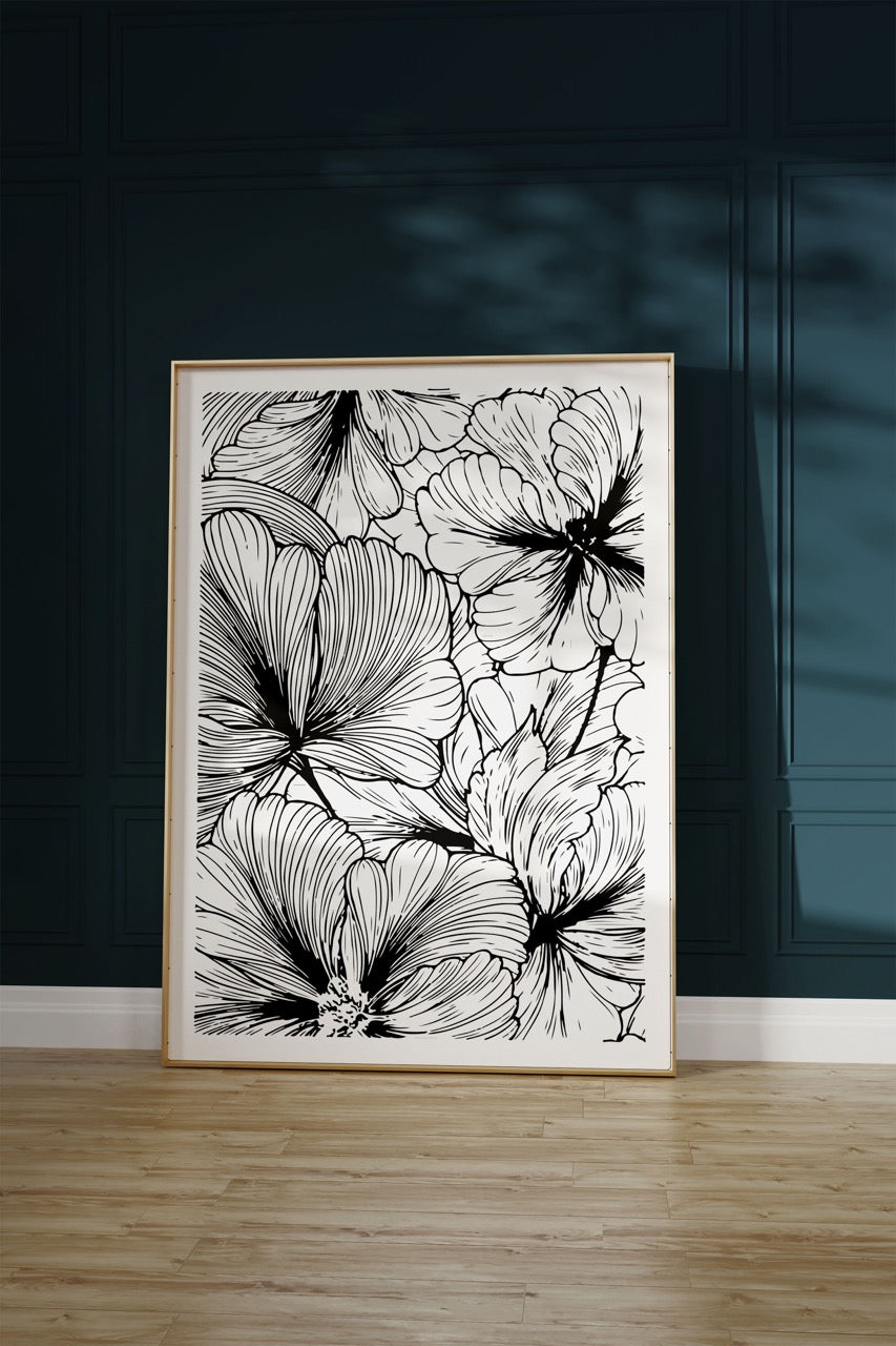 Abstract Black And White Flower Drawing No.2 Unframed Poster