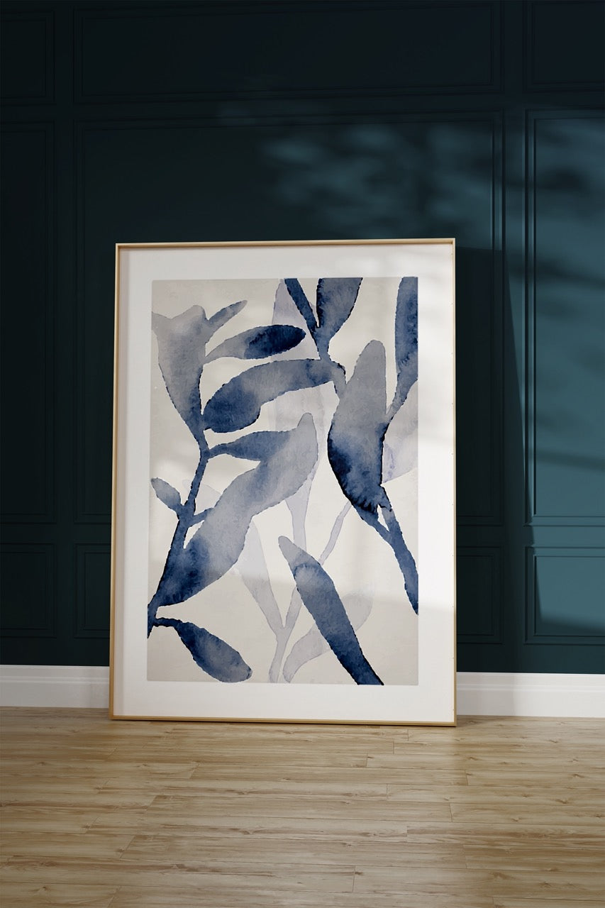 Abstract Blue Leaves No.1 Unframed Poster