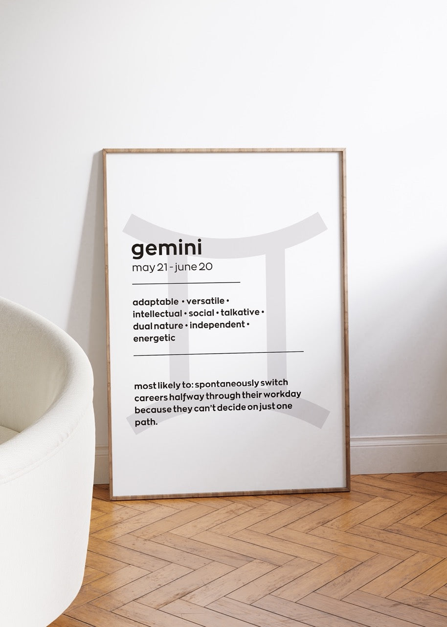 Gemini No.1 Astrological Sign Çerçevesiz Poster