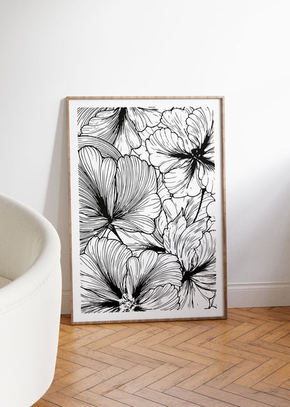 Abstract Black And White Flower Drawing No.2 Unframed Poster
