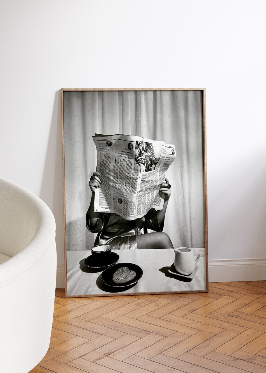 Morning Coffee Siyah Beyaz Fotoğraf Çerçevesiz Poster