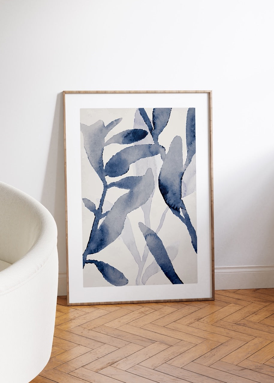 Abstract Blue Leaves No.1 Unframed Poster