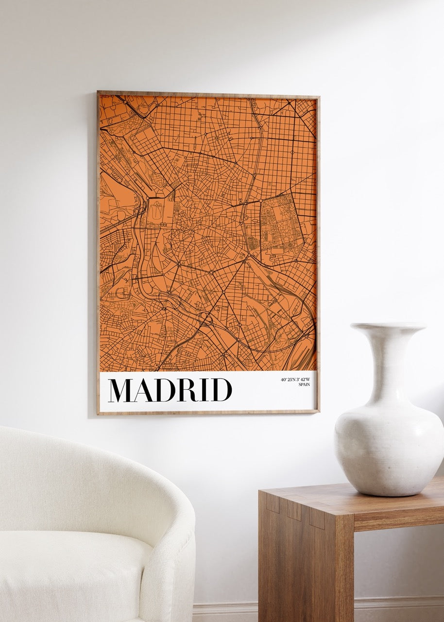 Madrid Harita Çerçevesiz Poster