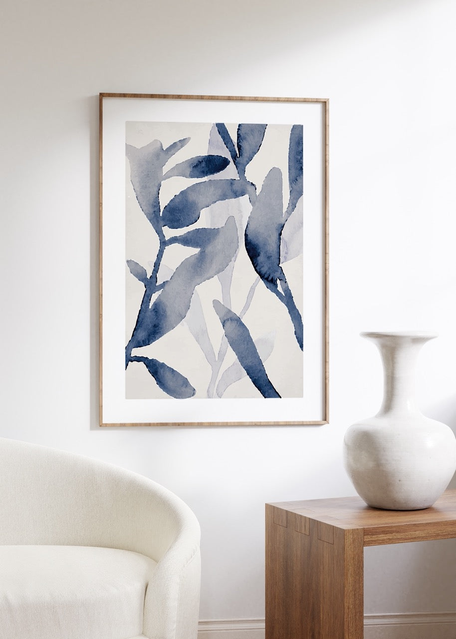 Abstract Blue Leaves No.1 Unframed Poster