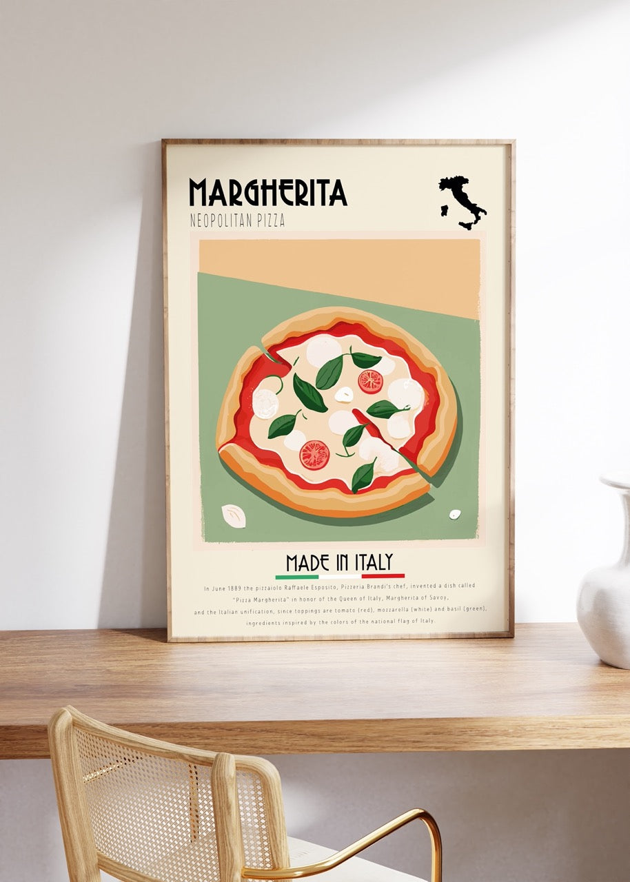 Margherita Pizza İtalyan Mutfağı Çerçevesiz Poster