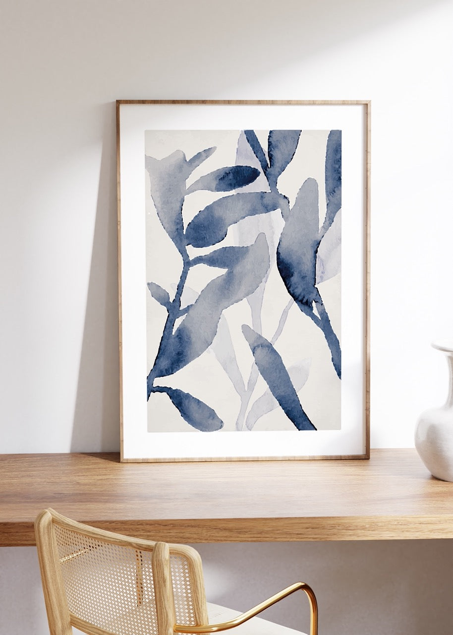 Abstract Blue Leaves No.1 Unframed Poster