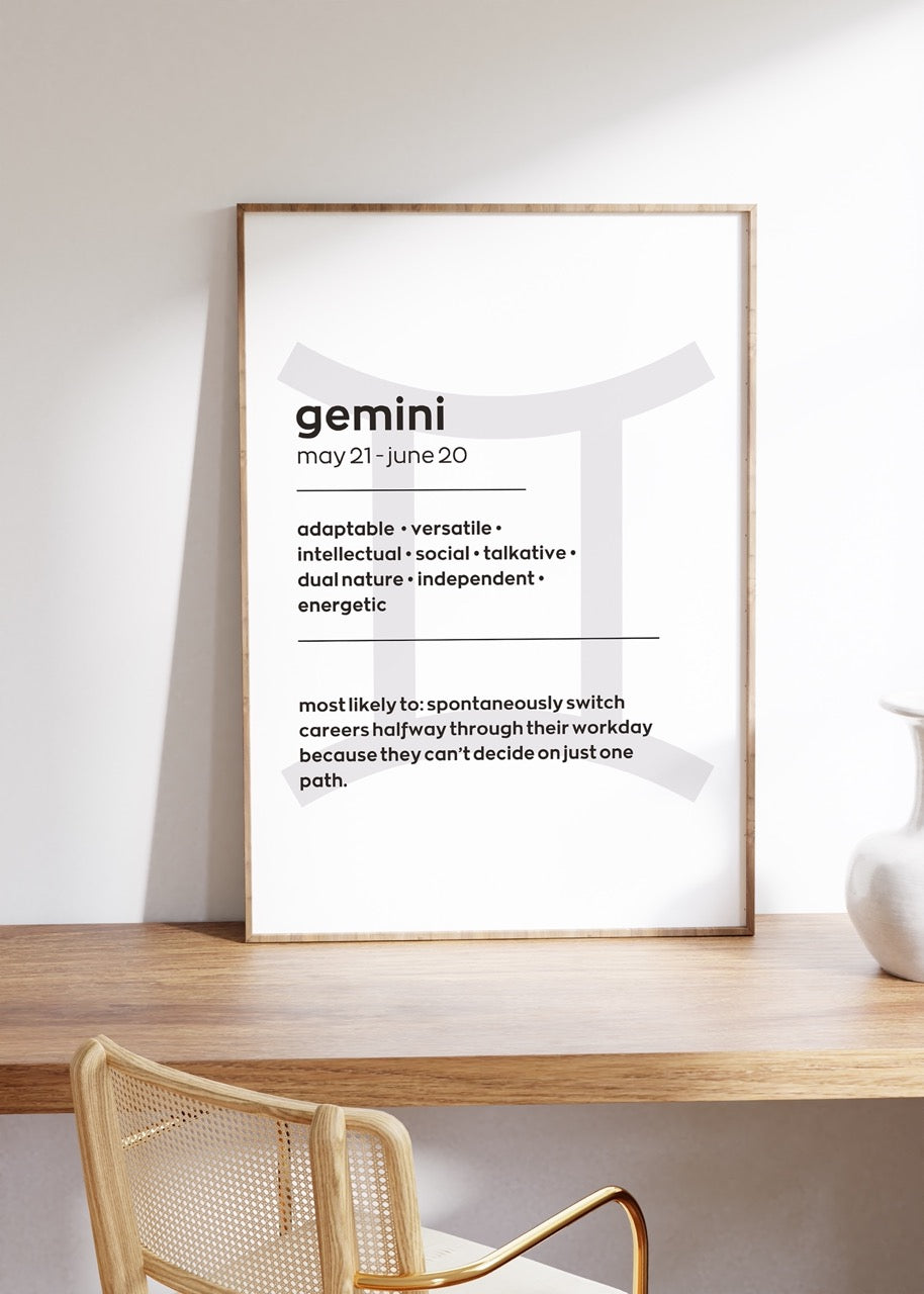 Gemini No.1 Astrological Sign Çerçevesiz Poster