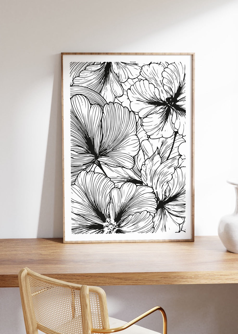 Abstract Black And White Flower Drawing No.2 Unframed Poster