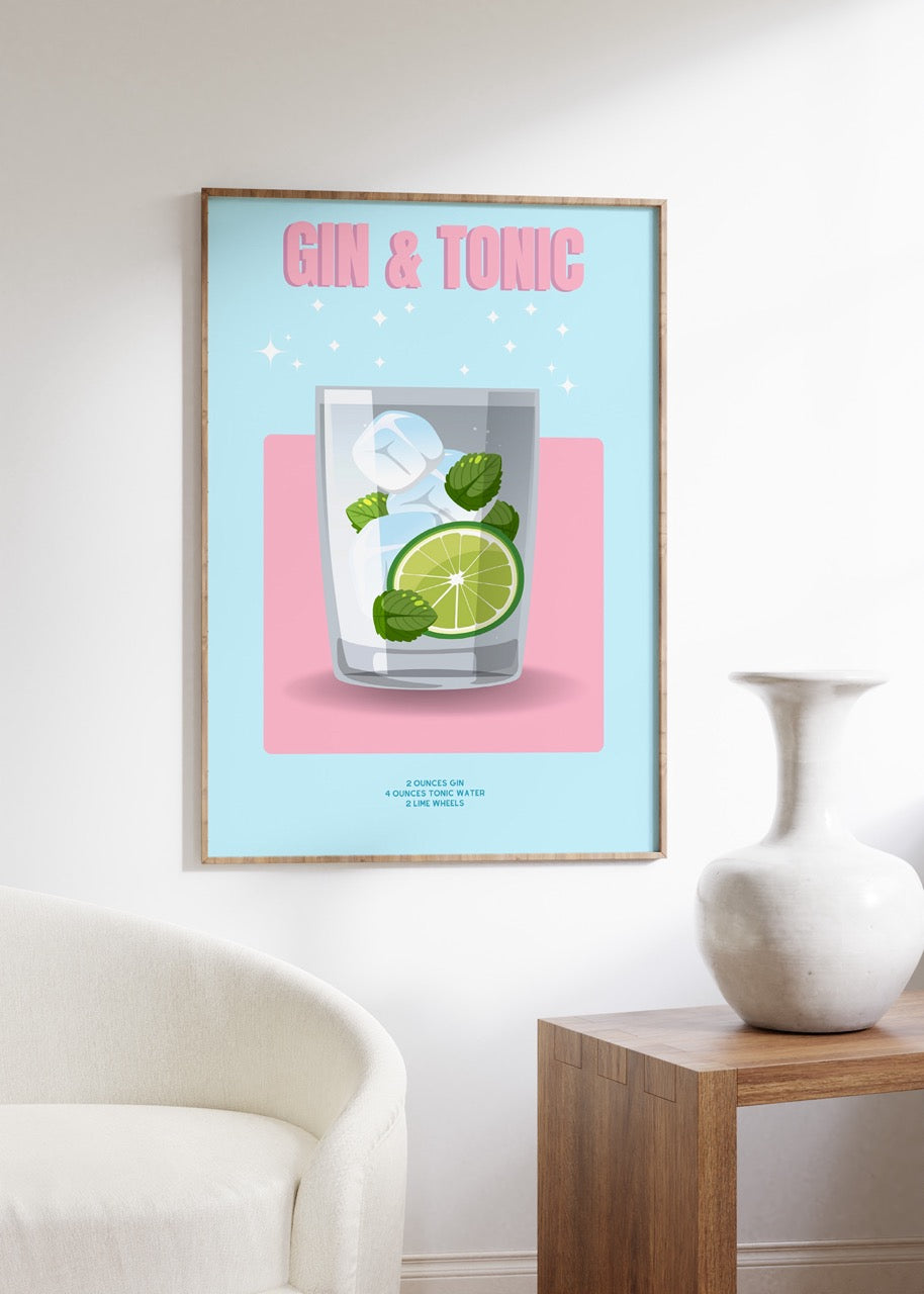 Gin ve Tonic Kokteyl Çerçevesiz Poster