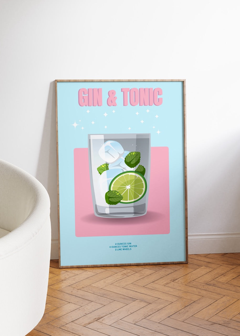 Gin ve Tonic Kokteyl Çerçevesiz Poster