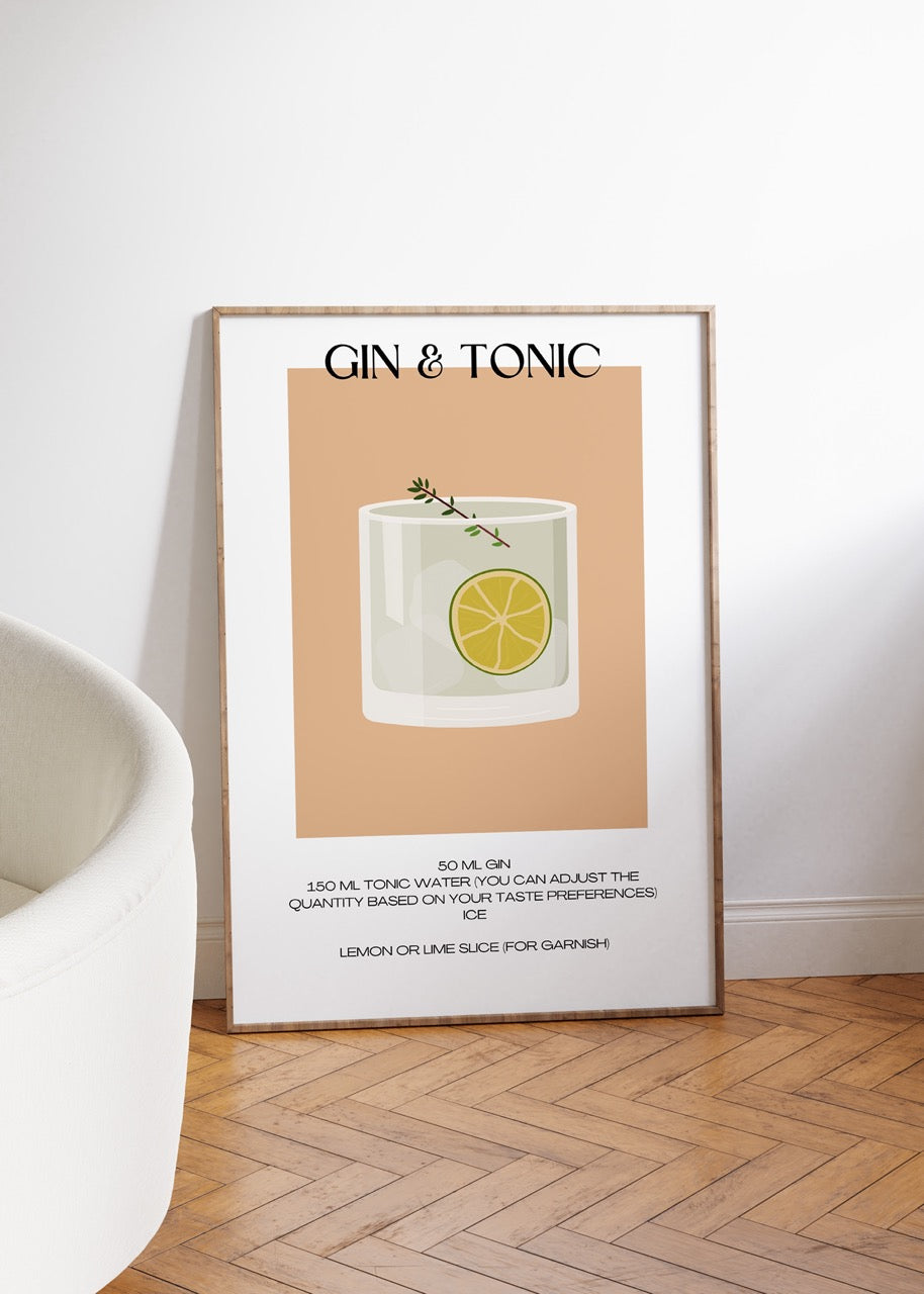 Gin ve Tonic Kokteyl Çerçevesiz Poster