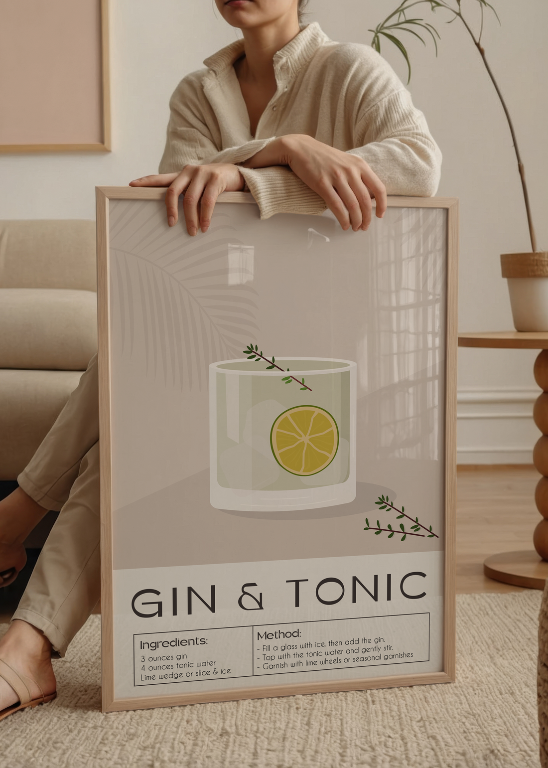Gin ve Tonic Tarifli Minimal Poster Baskı