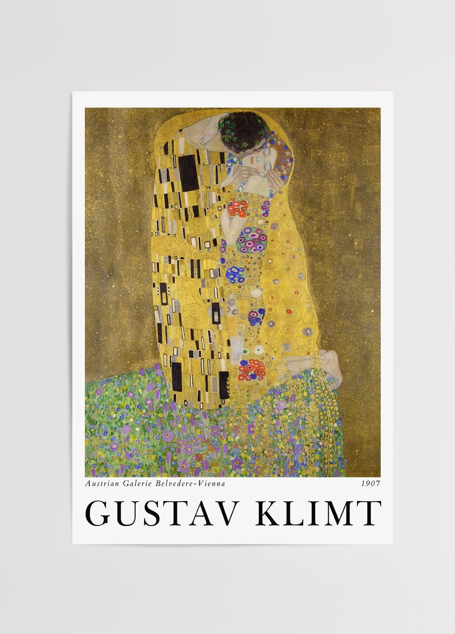 Gustav Klimt’in “The Kiss” adlı ikonik romantik altın dönem tablosunun posteri