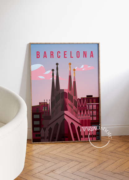 Barcelona City Çerçevesiz Poster
