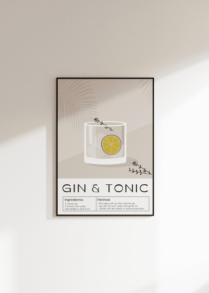 Cocktail Gin&amp;Tonic Çerçevesiz Poster